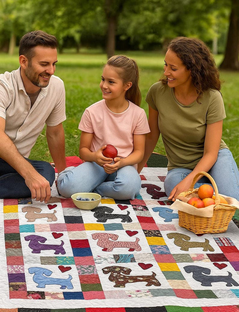 Original Trademarked Heirloom Dachshund & Hearts Patchwork Quilt – One-of-a-Kind Treasure Twin