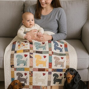 Original Trademarked Heirloom Dachshund & Hearts Patchwork Quilt – One-of-a-Kind Treasure Crib
