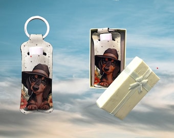 Dachshund Lip Balm Keychain Holder, Pet Lover Gift
