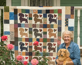 Original Trademarked Heirloom Dachshund & Hearts Patchwork Quilt – One-of-a-Kind Treasure