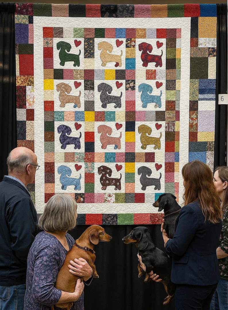 Original Trademarked Heirloom Dachshund & Hearts Patchwork Quilt – One-of-a-Kind Treasure immagine 14