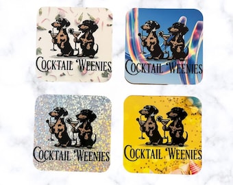 Dachshund Doxies Themed Drink Coasters Cork Backed Custom Single or sets