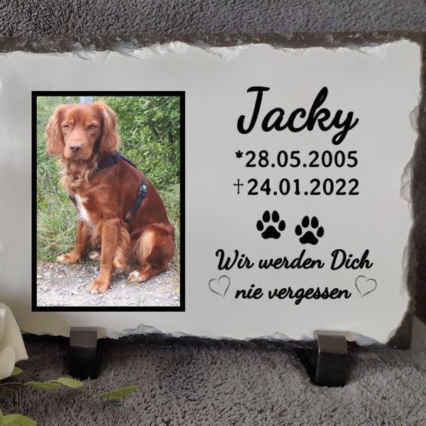 Gedenktafel Schiefertafel Grabstein Hund Katze Haustier Name personalisiert Foto