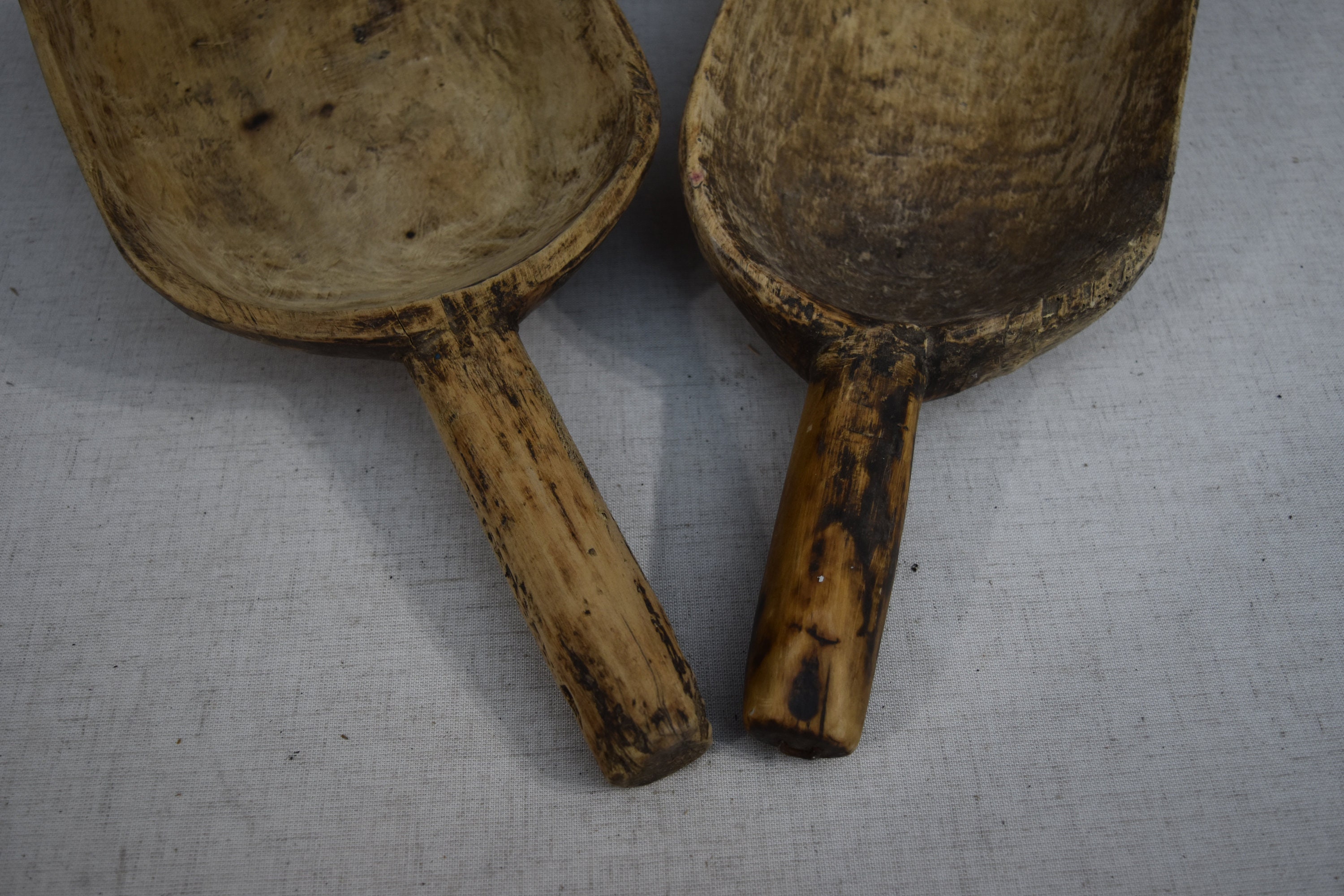 Antique Wooden Grain Scoop Wooden Ladle Hand Carved Scoop Set of 2