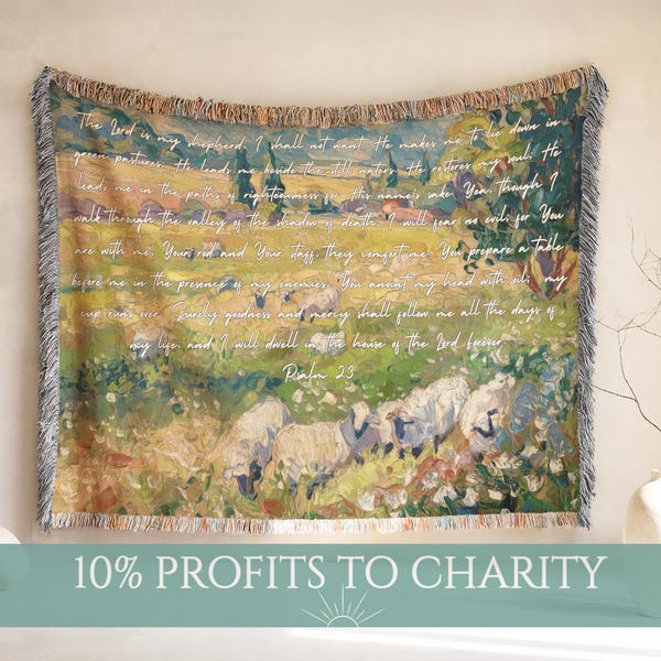 Lord is my Shepherd Woven Tapestry Blanket; Bible Verse Christian Textile Art; Psalm 23 Scripture Wall Art; Christianity Landscape Throw