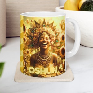 Exclusive personalized ceramic mug with unique designs from our mother OSHUN. The perfect gift for believers of the Yoruba religion.