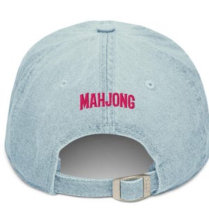 Casquette Mahjong personnalisée | Casquette en jean brodée Mahjong | Cadeau Mahjong | Casquette personnalisée pour soirées jeux | Cadeau pour les passionnés de Mahjong
