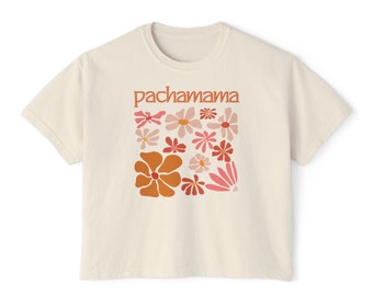 Pachamama Boxy T-shirt - Moder Jord Blommönster, Komfortfärger