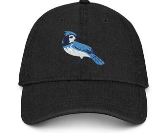 Blue Jay broderad denimhatt: Fågelälskares basebollkeps