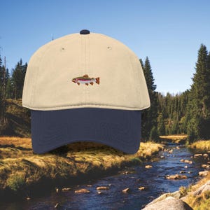 Bestickte Forellen Baseballkappe, Garment Washed Cotton Anglerhut
