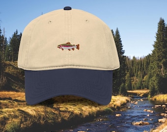Embroidered Trout Baseball Cap, Garment Washed Cotton Angler Hat
