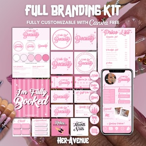 Beauty Branding Kit, Visitenkarten Instagram Posts Acuity Seite, CANVA Template, Nail Hair Makeup Lash Brow, anpassbares Business Bundle