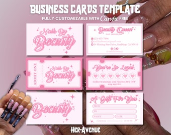 Business Card Template Design, CANVA, Loyalty Gift Card, Beauty MUA Makeup Artist Hair Nails Lashes Brow Tech, Customizable for Business