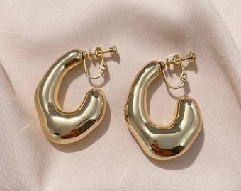 Boucles d'oreilles à clip martelées irrégulières en plaqué or vintage pour femmes Boucles d'oreilles non percées géométriques minimalistes Party Giftbbb