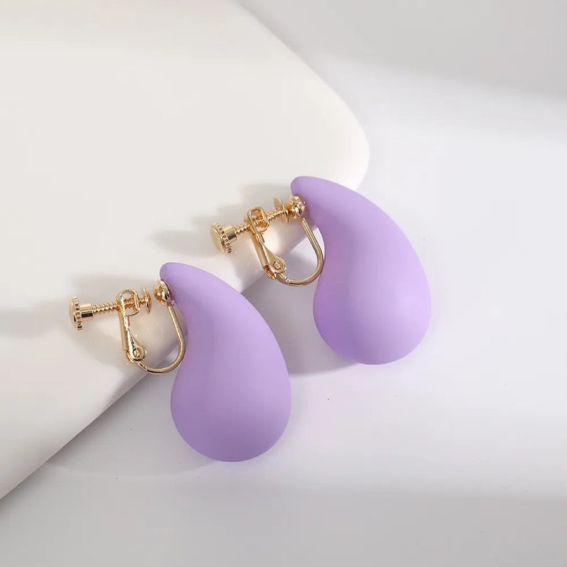 Comfortable pain-free wearing Simple minimalist Sleek Clip-On Earrings water Drop Bold Hoop Earrings Everyday chunky hoops non-pierced ears image 3