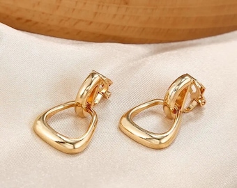 Chunky sliver or gold hoops clip on earrings, Gold/silver 30mm 40mm hoop clip on earrings, Statement 5mm thick hoop clip on earrings 2