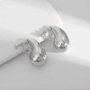 Comfortable pain-free wearing Simple minimalist Sleek Clip-On Earrings water Drop Bold Hoop Earrings Everyday chunky hoops non-pierced ears image 2