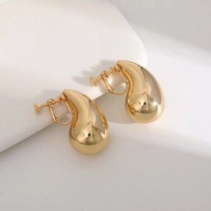 Comfortable pain-free wearing Simple minimalist Sleek Clip-On Earrings water Drop Bold Hoop Earrings Everyday chunky hoops non-pierced ears image 1