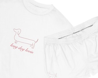 Conjunto de pijama corto para mujer Long Dog Lovin, conjunto de pijama Dachshund, ropa Dachshund para ella, ropa Doxie, regalo de mamá perro, regalo del día de San Valentín