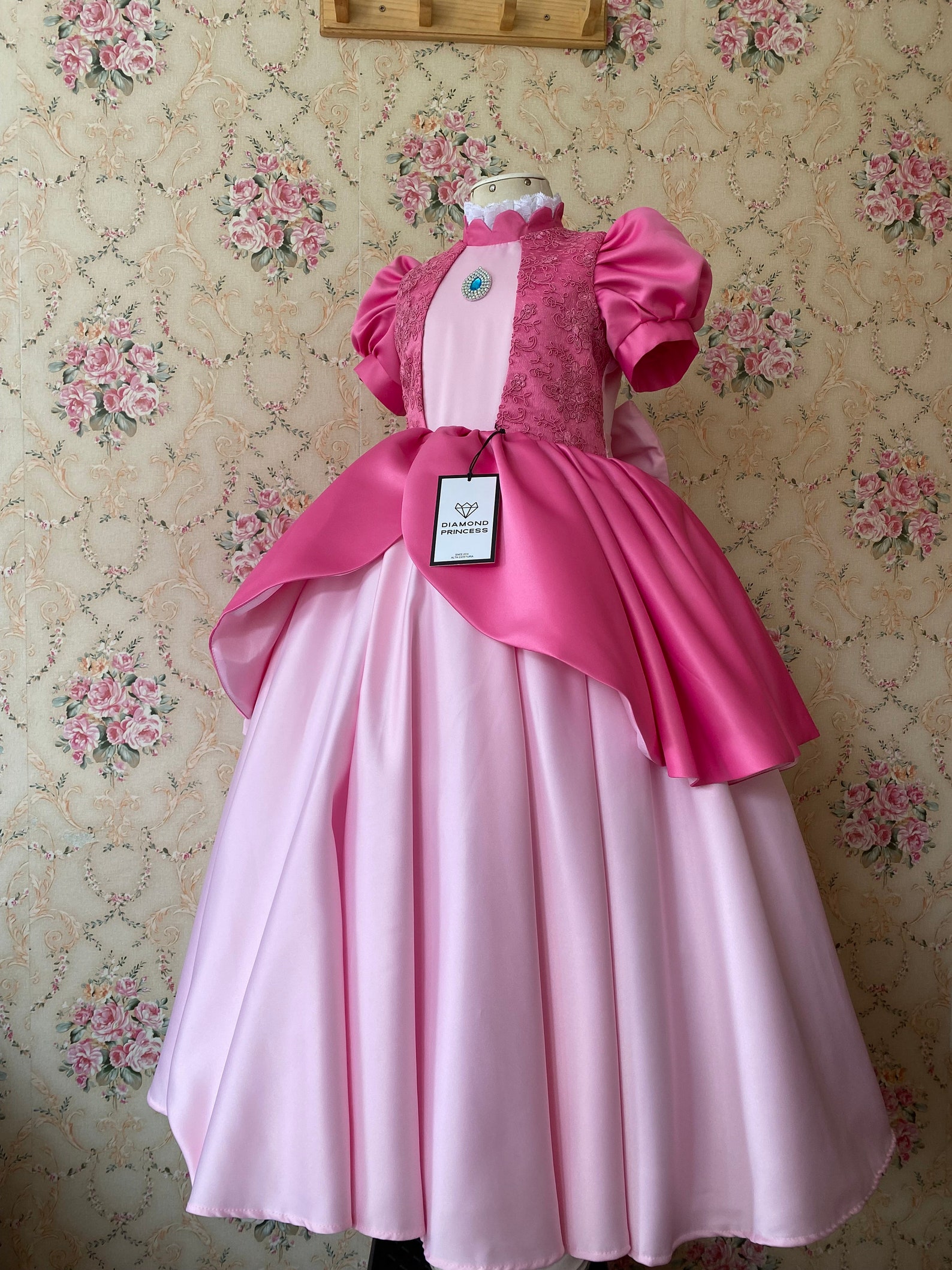 Girls Peach Full Sleeves High Neck Rib Dress
