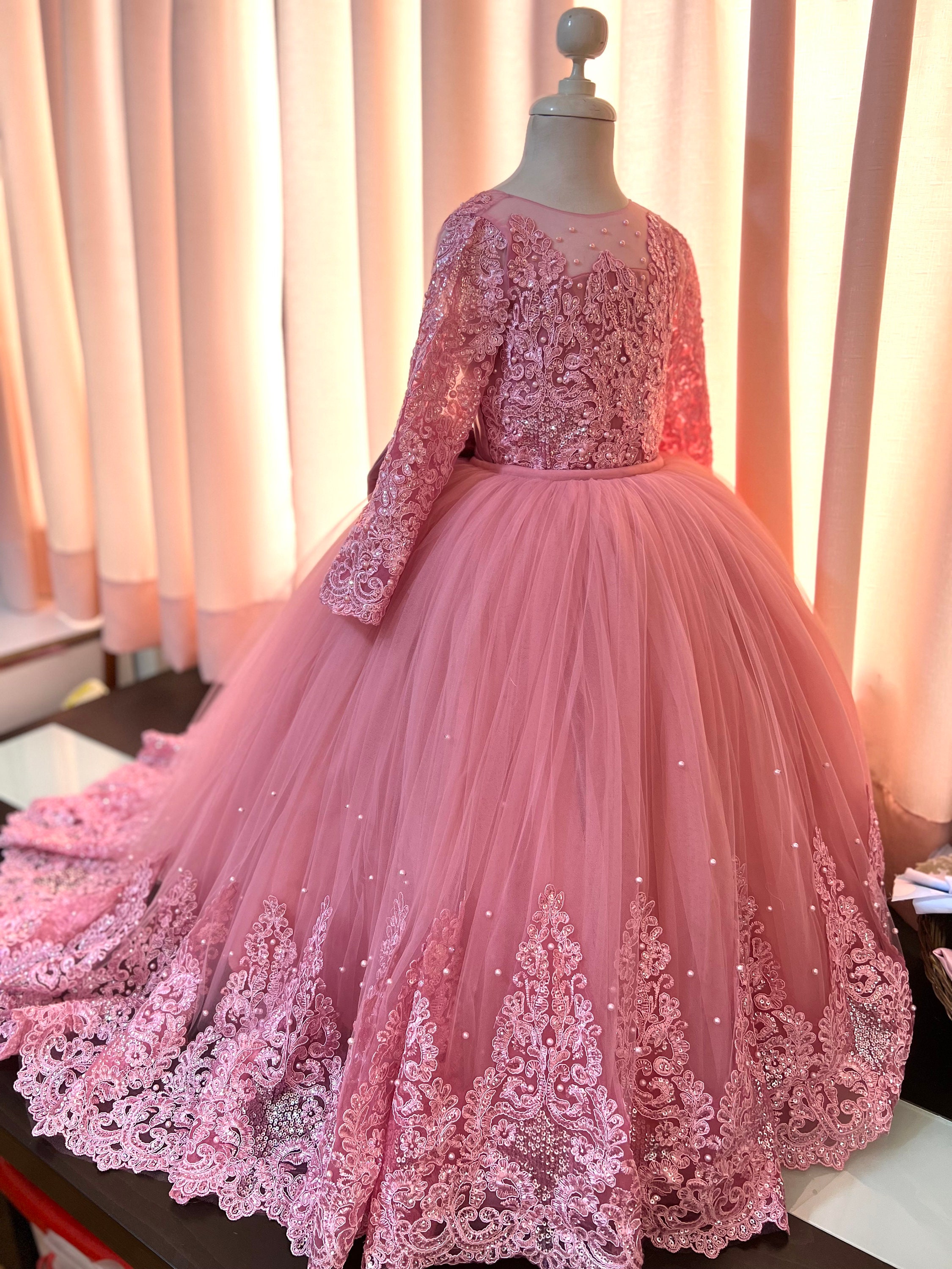 Pink Dillards Girls Formal Dresses Flower Girl Big Bow Big Girl Party  Dresses New Lovely Pink