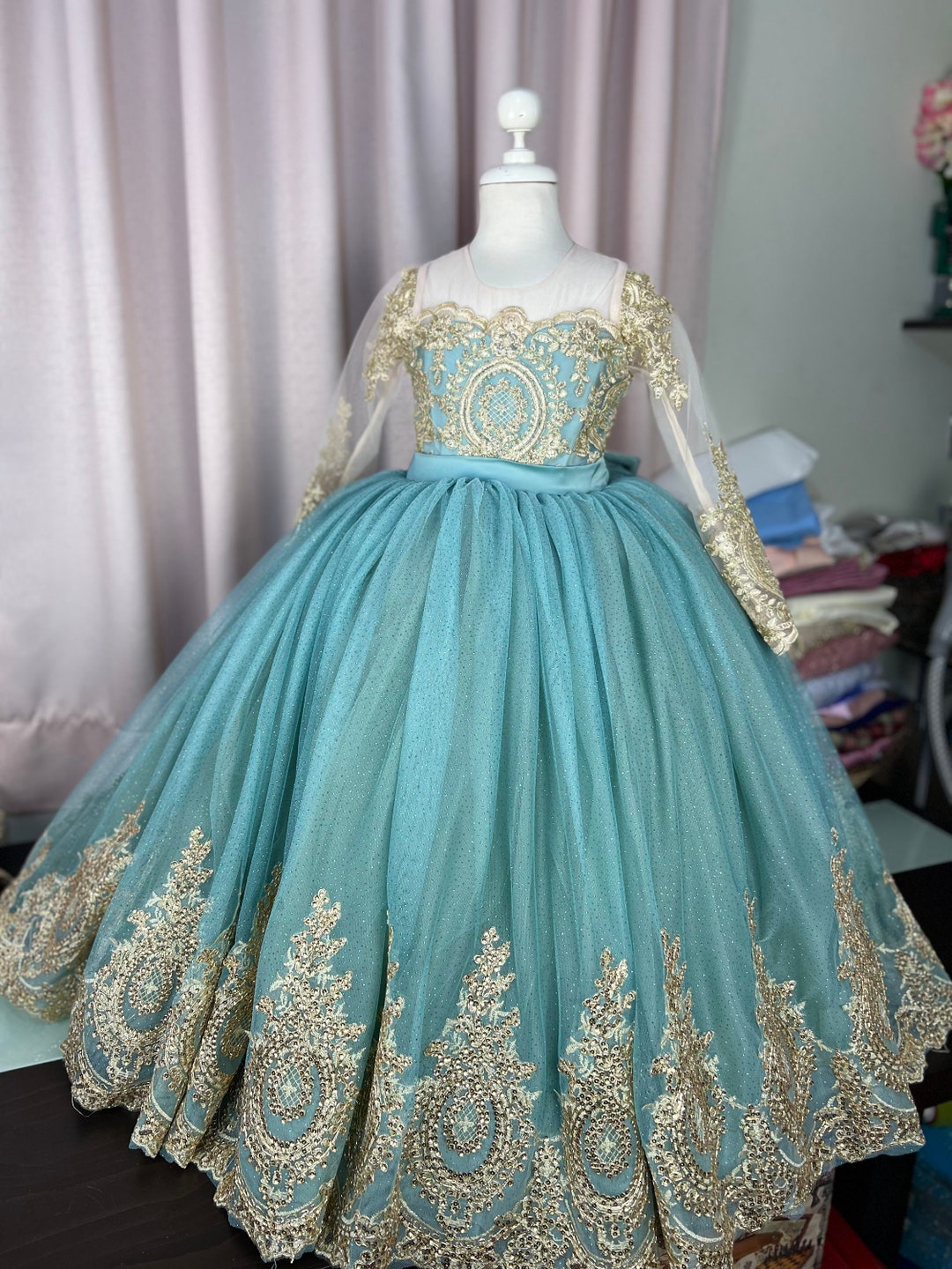 turquoise and gold quinceanera dresses Amarra 54210 Long Glitter Applique Sweet 16 Quinceanera Dress