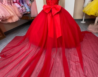 Red lace girl's dress. Elegant red girl's dress. red dress with red lace, Red girl's clothing, bright red baby girl, Red dress with Line