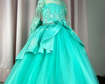 Vestido elegante verde agua, Vestidos para niñas, Vestido de