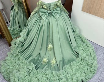 Green Olive dress for girls, Elegant olive green dress for girls. Dress for children's pageants, birthdays, bridesmaids. Beautiful dress