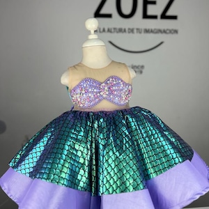 Mermaid dress. Mermaid costume. Knee length puffy mermaid dress for birthday. Mermaid girl dress for toddlers. Ariel Mermaid Costume