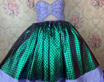 Mermaid dress. Mermaid costume. Knee length puffy mermaid dress for birthday. Mermaid girl dress for toddlers. Ariel Mermaid Costume