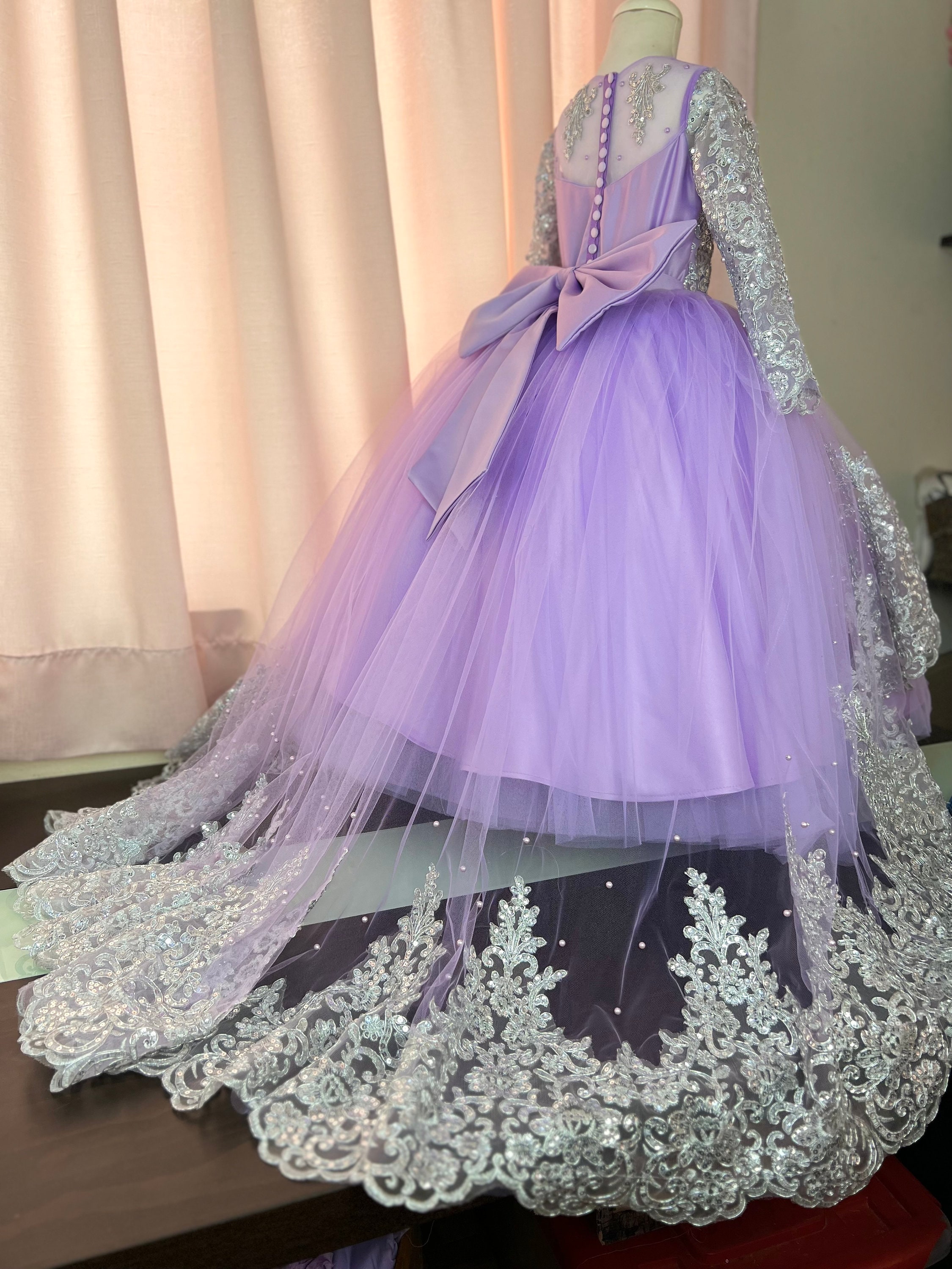 lavender and silver dress La Femme Long Lavender A-Line Prom Dress 32288 Lavender/Gray / 00