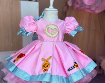 Plim Plim girl's dress. Circus costume. Colorful puffy circus dress for birthday. Circus girl dress for little girls. Clown his friends cost