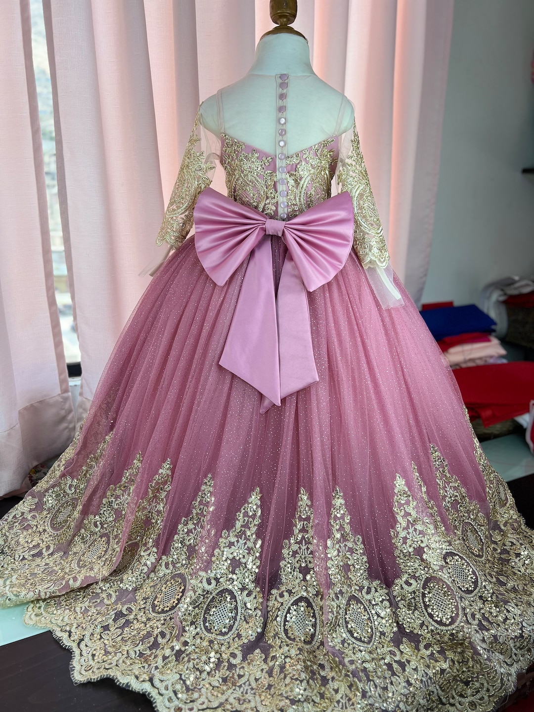 Palorosa elegant dress, Dresses for girls, birthday dress, girls dress for  parties, girls dress custom color, clothing for girls, Gold pink