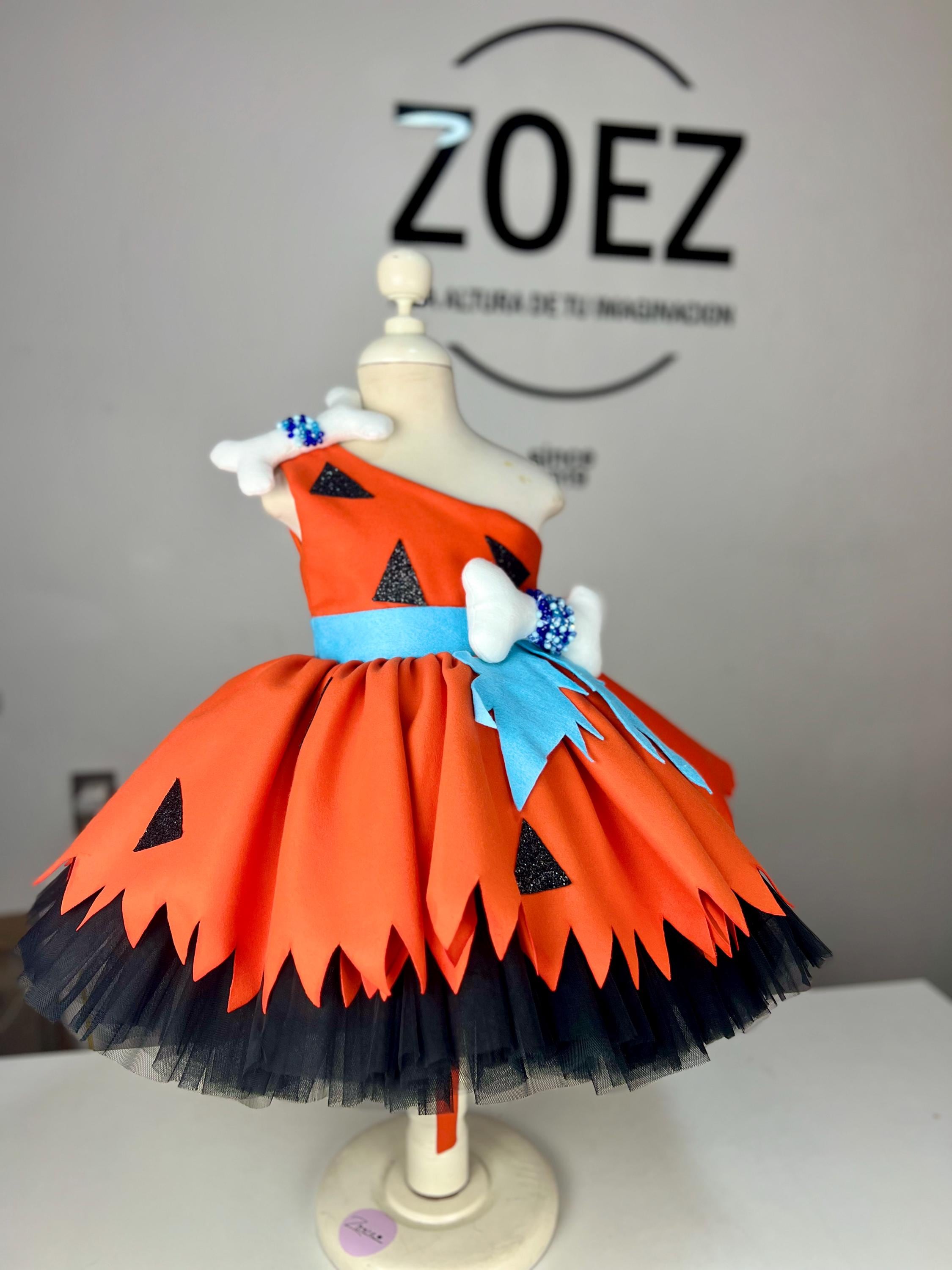 pebbles flintstone orange dress Girls 4 Piece PEBBLES Halloween Dress Costume