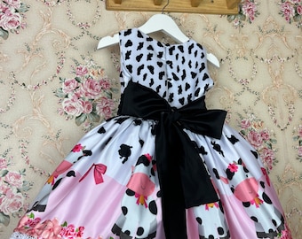 Girls' Cow Print Party Dress, Tulle Skirt, Farm Birthday Outfit