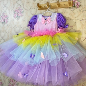 Rainbow theme dress. Unicorn dress for girls. Rainbow birthday dress. Rainbow embroidery design dress. Unicorn Tutu Dress. Birthday dress