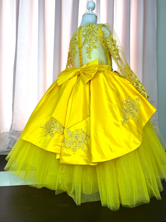 Vestido niña amarillo, vestido princesa amarillo, vestido princesa encaje  amarillo, vestido fiesta bebé. Vestido de niña de 1er cumpleaños, vestido  de princesa amarillo