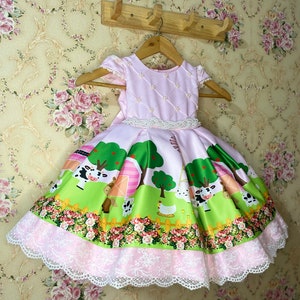 Farm Dress, Cow Birthday Outfit, farm animals, dresses for girls, birthday dress, girls dress for parties, elegant dresses, Farm Party girls