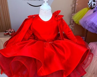 Red girl's dress. Elegant red girl's dress. dress Shiny red, Red baby girl dress, Red toddler dress, 1'st birthday baby girl dress