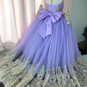 Lavender baby girl dress, Lavender elegant dress, Girl's dress with train, Dresses for girls, birthday dress, girls dress for parties
