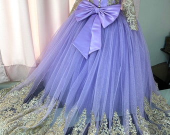 Lavender baby girl dress, Lavender elegant dress, Girl's dress with train, Dresses for girls, birthday dress, girls dress for parties