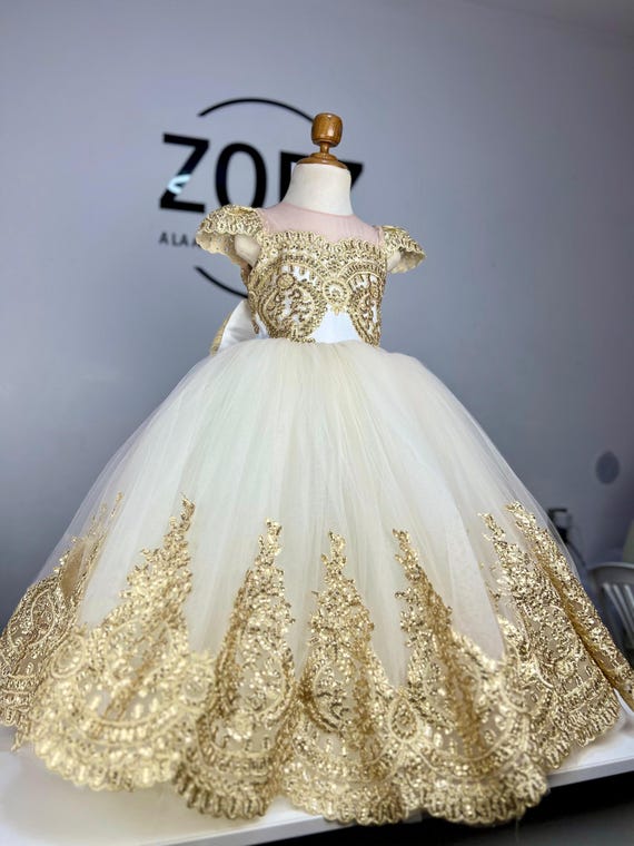 beige and gold dress White And Beige Maxi Dress With Gold Glitter Mesh