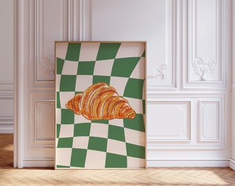 Croissant Wand Kunst Druck, Küchen Deko, trendige Wohnkultur, Essen Poster, druckbare Kunst, Retro Wandbild, dopamin digitaler Kunstdruck