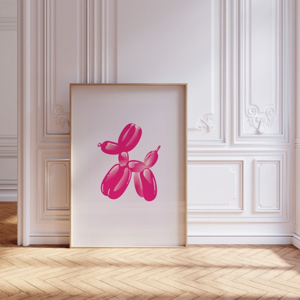 Pink Balloon Dog, Trendy Art, Pink Balloon, Jeff Koons Sculpture, Eclectic Wall Art, Maximalist Poster, Instant Download, Pop Art