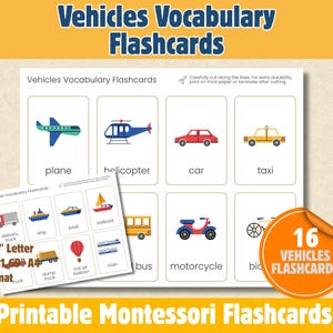Montessori Fahrzeugwortschatz Karteikarten - 16 druckbare ESL-Karten für Kinder - Fahrzeugteile lernen - A4 & US Letter PDF - Vorschulaktivität
