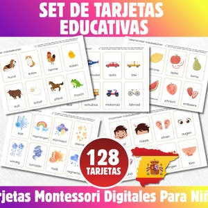 128 Tarjetas de Vocabulario für Anfänger für Imprimir | Tiere, Nahrungsmittel, Maschinenwäsche, Fahrzeuge und Klima | Aprendizaje Montessori |