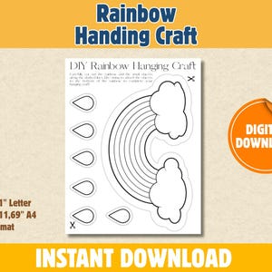 Printable Rainbow Hanging Craft | DIY Weather Activity for Kids | Color Cut and Glue | Preschool Craft PDF | US Letter + A4