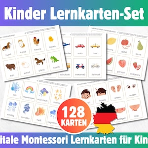 128 Montessori Lernkarten zum Ausdrucken für Kinder – Tiere, Essen, Körperteile, Fahrzeuge, Wetter | Montessori-Methode | Digitaler Download
