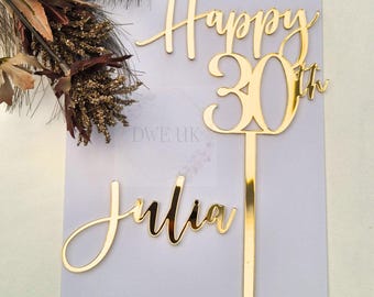 Personalised Age Number and Name Cake Topper Set Acrylic Cake Charm Birthday 1st 16th 18th 21st 30th 40th 50th 60th 70th 80th 90th 100th